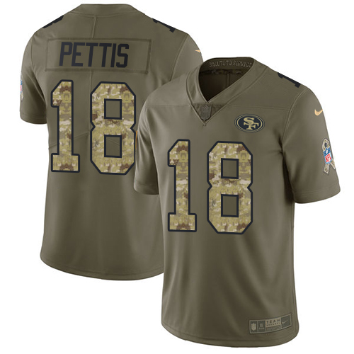 Nike 49ers #18 Dante Pettis Olive/Camo Men's Stitched NFL Limited Salute To Service Jersey